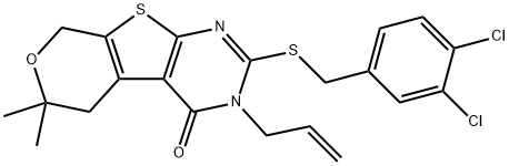 3-allyl-2-[(3,4-dichlorobenzyl)sulfanyl]-6,6-dimethyl-3,5,6,8-tetrahydro-4H-pyrano[4',3':4,5]thieno[2,3-d]pyrimidin-4-one Struktur