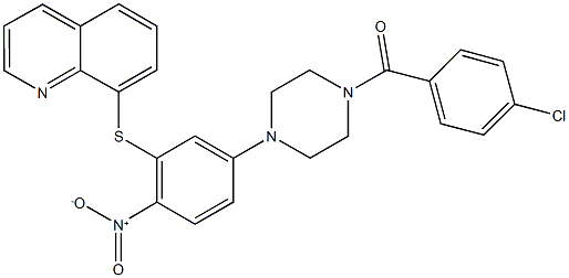 8-({5-[4-(4-chlorobenzoyl)-1-piperazinyl]-2-nitrophenyl}sulfanyl)quinoline 化学構造式