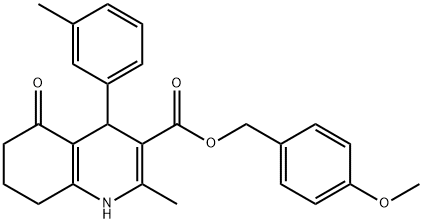 4-methoxybenzyl 2-methyl-4-(3-methylphenyl)-5-oxo-1,4,5,6,7,8-hexahydroquinoline-3-carboxylate 化学構造式