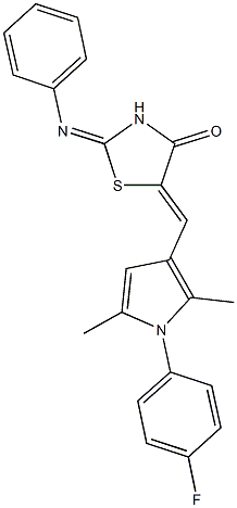 5-{[1-(4-fluorophenyl)-2,5-dimethyl-1H-pyrrol-3-yl]methylene}-2-(phenylimino)-1,3-thiazolidin-4-one 化学構造式