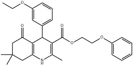 2-phenoxyethyl 4-(3-ethoxyphenyl)-2,7,7-trimethyl-5-oxo-1,4,5,6,7,8-hexahydro-3-quinolinecarboxylate 结构式