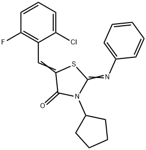 5-(2-chloro-6-fluorobenzylidene)-3-cyclopentyl-2-(phenylimino)-1,3-thiazolidin-4-one 结构式