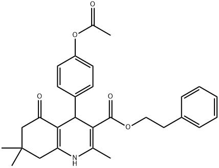 2-phenylethyl 4-[4-(acetyloxy)phenyl]-2,7,7-trimethyl-5-oxo-1,4,5,6,7,8-hexahydro-3-quinolinecarboxylate Struktur