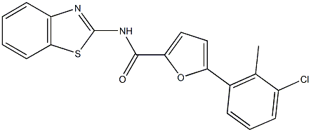 N-(1,3-benzothiazol-2-yl)-5-(3-chloro-2-methylphenyl)-2-furamide,347327-37-1,结构式