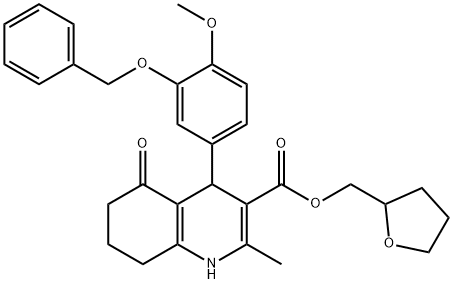 tetrahydro-2-furanylmethyl 4-[3-(benzyloxy)-4-methoxyphenyl]-2-methyl-5-oxo-1,4,5,6,7,8-hexahydro-3-quinolinecarboxylate 化学構造式