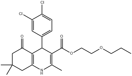 2-propoxyethyl 4-(3,4-dichlorophenyl)-2,7,7-trimethyl-5-oxo-1,4,5,6,7,8-hexahydro-3-quinolinecarboxylate 化学構造式