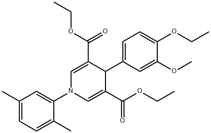 diethyl 1-(2,5-dimethylphenyl)-4-(4-ethoxy-3-methoxyphenyl)-1,4-dihydro-3,5-pyridinedicarboxylate Struktur