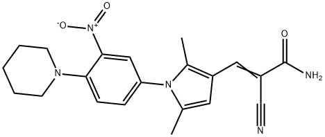 2-cyano-3-{1-[3-nitro-4-(1-piperidinyl)phenyl]-2,5-dimethyl-1H-pyrrol-3-yl}acrylamide 结构式