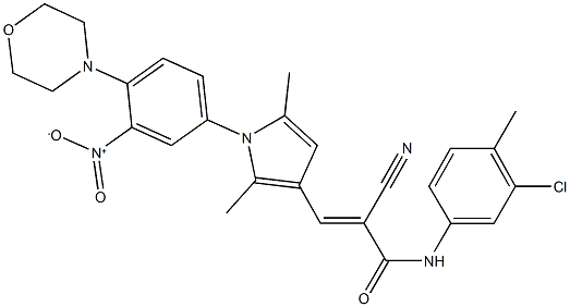 N-(3-chloro-4-methylphenyl)-2-cyano-3-{1-[3-nitro-4-(4-morpholinyl)phenyl]-2,5-dimethyl-1H-pyrrol-3-yl}acrylamide 化学構造式