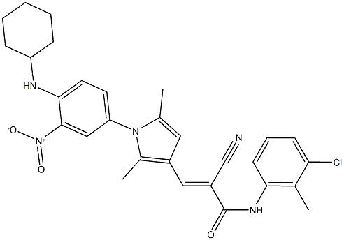 N-(3-chloro-2-methylphenyl)-2-cyano-3-(1-{4-(cyclohexylamino)-3-nitrophenyl}-2,5-dimethyl-1H-pyrrol-3-yl)acrylamide Structure