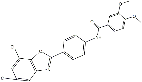 N-[4-(5,7-dichloro-1,3-benzoxazol-2-yl)phenyl]-3,4-dimethoxybenzamide 化学構造式