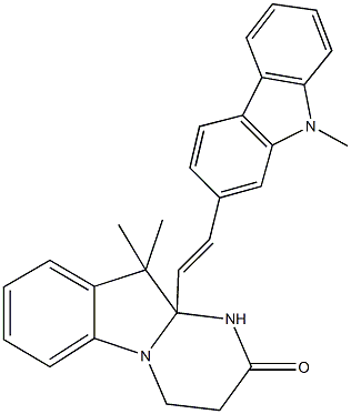 10,10-dimethyl-10a-[2-(9-methyl-9H-carbazol-2-yl)vinyl]-3,4,10,10a-tetrahydropyrimido[1,2-a]indol-2(1H)-one Structure