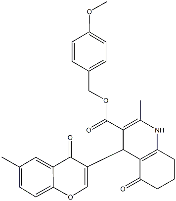 4-methoxybenzyl 2-methyl-4-(6-methyl-4-oxo-4H-chromen-3-yl)-5-oxo-1,4,5,6,7,8-hexahydroquinoline-3-carboxylate 结构式