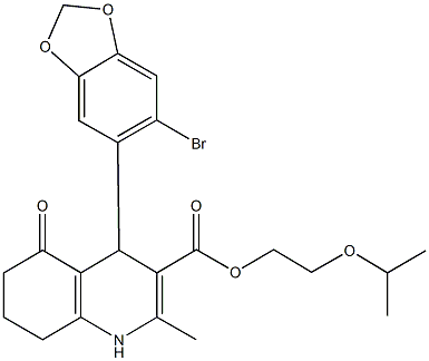 2-isopropoxyethyl 4-(6-bromo-1,3-benzodioxol-5-yl)-2-methyl-5-oxo-1,4,5,6,7,8-hexahydroquinoline-3-carboxylate Structure