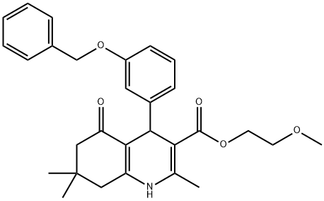 2-methoxyethyl 4-[3-(benzyloxy)phenyl]-2,7,7-trimethyl-5-oxo-1,4,5,6,7,8-hexahydro-3-quinolinecarboxylate 化学構造式