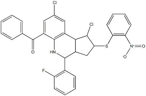 [1,8-dichloro-4-(2-fluorophenyl)-2-({2-nitrophenyl}sulfanyl)-2,3,3a,4,5,9b-hexahydro-1H-cyclopenta[c]quinolin-6-yl](phenyl)methanone Structure