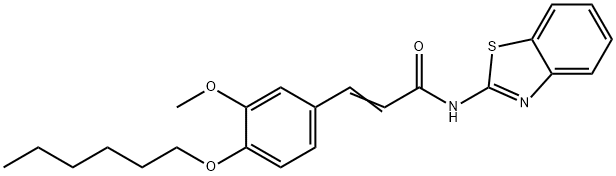 N-(1,3-benzothiazol-2-yl)-3-[4-(hexyloxy)-3-methoxyphenyl]acrylamide Struktur