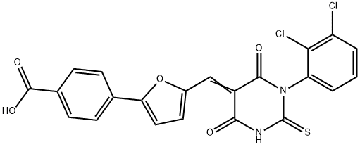 4-{5-[(1-(2,3-dichlorophenyl)-4,6-dioxo-2-thioxotetrahydro-5(2H)-pyrimidinylidene)methyl]-2-furyl}benzoic acid,347386-42-9,结构式