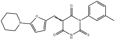1-(3-methylphenyl)-5-{[5-(1-piperidinyl)-2-furyl]methylene}-2-thioxodihydro-4,6(1H,5H)-pyrimidinedione,347386-97-4,结构式