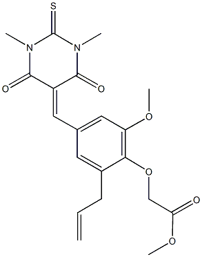 methyl {2-allyl-4-[(1,3-dimethyl-4,6-dioxo-2-thioxotetrahydro-5(2H)-pyrimidinylidene)methyl]-6-methoxyphenoxy}acetate Structure