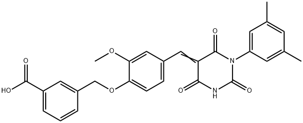 3-({4-[(1-(3,5-dimethylphenyl)-2,4,6-trioxotetrahydro-5(2H)-pyrimidinylidene)methyl]-2-methoxyphenoxy}methyl)benzoic acid Structure