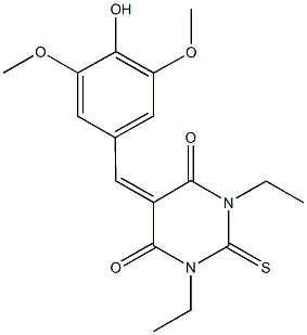 1,3-diethyl-5-(4-hydroxy-3,5-dimethoxybenzylidene)-2-thioxodihydro-4,6(1H,5H)-pyrimidinedione 结构式