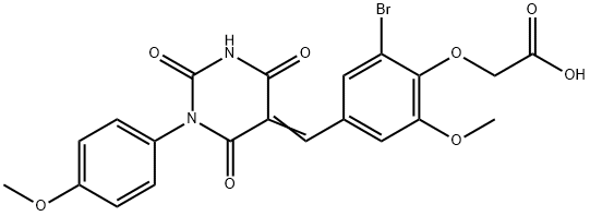 {2-bromo-6-methoxy-4-[(1-(4-methoxyphenyl)-2,4,6-trioxotetrahydro-5(2H)-pyrimidinylidene)methyl]phenoxy}acetic acid Structure