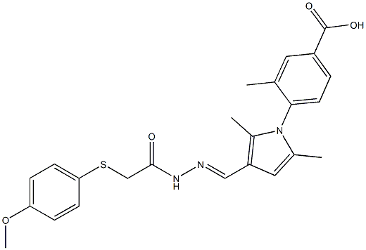 4-[3-(2-{[(4-methoxyphenyl)sulfanyl]acetyl}carbohydrazonoyl)-2,5-dimethyl-1H-pyrrol-1-yl]-3-methylbenzoic acid Structure