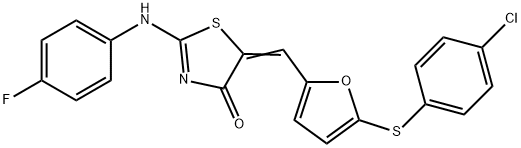 5-({5-[(4-chlorophenyl)sulfanyl]-2-furyl}methylene)-2-[(4-fluorophenyl)imino]-1,3-thiazolidin-4-one 结构式