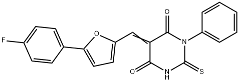 5-{[5-(4-fluorophenyl)-2-furyl]methylene}-1-phenyl-2-thioxodihydro-4,6(1H,5H)-pyrimidinedione 化学構造式