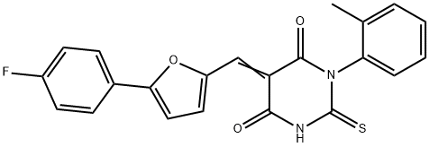 5-{[5-(4-fluorophenyl)-2-furyl]methylene}-1-(2-methylphenyl)-2-thioxodihydro-4,6(1H,5H)-pyrimidinedione,347397-43-7,结构式