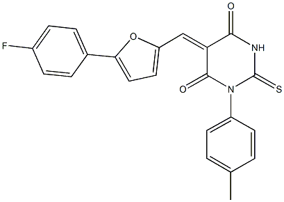 5-{[5-(4-fluorophenyl)-2-furyl]methylene}-1-(4-methylphenyl)-2-thioxodihydro-4,6(1H,5H)-pyrimidinedione 结构式