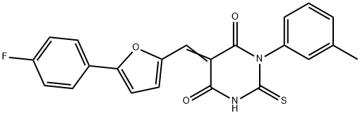 5-{[5-(4-fluorophenyl)-2-furyl]methylene}-1-(3-methylphenyl)-2-thioxodihydro-4,6(1H,5H)-pyrimidinedione Struktur