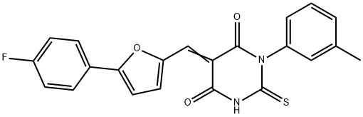 5-{[5-(4-fluorophenyl)-2-furyl]methylene}-1-(3-methylphenyl)-2-thioxodihydro-4,6(1H,5H)-pyrimidinedione Structure