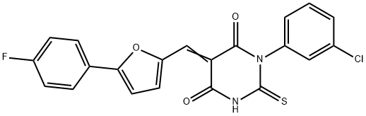 1-(3-chlorophenyl)-5-{[5-(4-fluorophenyl)-2-furyl]methylene}-2-thioxodihydro-4,6(1H,5H)-pyrimidinedione 结构式
