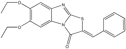 2-benzylidene-6,7-diethoxy[1,3]thiazolo[3,2-a]benzimidazol-3(2H)-one Struktur