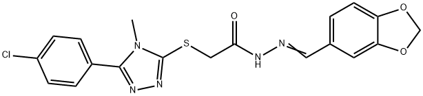 N'-(1,3-benzodioxol-5-ylmethylene)-2-{[5-(4-chlorophenyl)-4-methyl-4H-1,2,4-triazol-3-yl]sulfanyl}acetohydrazide 结构式