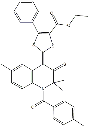 ethyl 5-phenyl-2-(2,2,6-trimethyl-1-(4-methylbenzoyl)-3-thioxo-2,3-dihydro-4(1H)-quinolinylidene)-1,3-dithiole-4-carboxylate 结构式