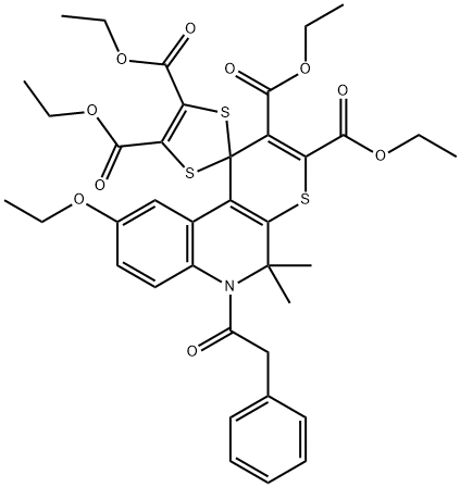 tetraethyl 9'-ethoxy-5',5'-dimethyl-6'-(phenylacetyl)-5',6'-dihydrospiro[1,3-dithiole-2,1'-(1'H)-thiopyrano[2,3-c]quinoline]-2',3',4,5-tetracarboxylate,348131-86-2,结构式