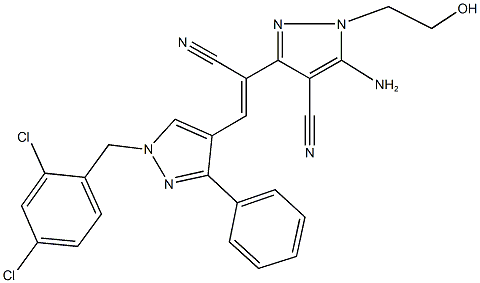 5-amino-3-{1-cyano-2-[1-(2,4-dichlorobenzyl)-3-phenyl-1H-pyrazol-4-yl]vinyl}-1-(2-hydroxyethyl)-1H-pyrazole-4-carbonitrile,348628-91-1,结构式