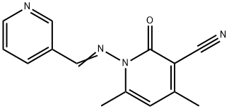4,6-dimethyl-2-oxo-1-[(3-pyridinylmethylene)amino]-1,2-dihydro-3-pyridinecarbonitrile 化学構造式