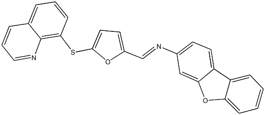 N-dibenzo[b,d]furan-3-yl-N-{[5-(8-quinolinylsulfanyl)-2-furyl]methylene}amine Structure