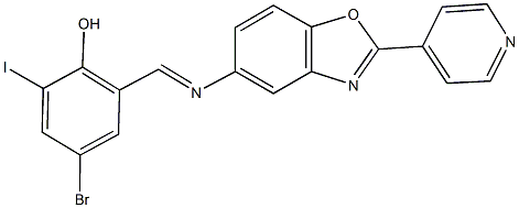 4-bromo-2-iodo-6-({[2-(4-pyridinyl)-1,3-benzoxazol-5-yl]imino}methyl)phenol 结构式