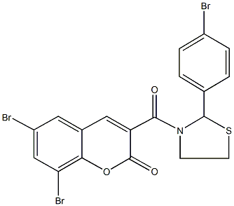 6,8-dibromo-3-{[2-(4-bromophenyl)-1,3-thiazolidin-3-yl]carbonyl}-2H-chromen-2-one Struktur