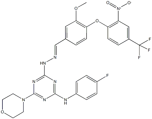 4-[2-nitro-4-(trifluoromethyl)phenoxy]-3-methoxybenzaldehyde [4-(4-fluoroanilino)-6-(4-morpholinyl)-1,3,5-triazin-2-yl]hydrazone Structure