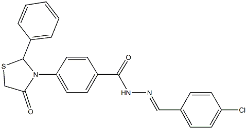 N'-(4-chlorobenzylidene)-4-(4-oxo-2-phenyl-1,3-thiazolidin-3-yl)benzohydrazide 化学構造式