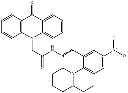 N'-{2-(2-ethyl-1-piperidinyl)-5-nitrobenzylidene}-2-(9-oxo-10(9H)-acridinyl)acetohydrazide Structure