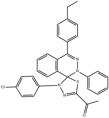 1-[4'-(4-chlorophenyl)-4-(4-ethylphenyl)-2-phenyl-1,2,4',5'-tetrahydrospiro(phthalazine-1,5'-[1,3,4]-thiadiazole)-2'-yl]ethanone,350247-36-8,结构式