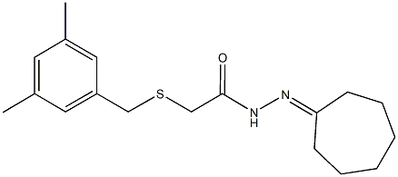 N'-cycloheptylidene-2-[(3,5-dimethylbenzyl)sulfanyl]acetohydrazide 化学構造式