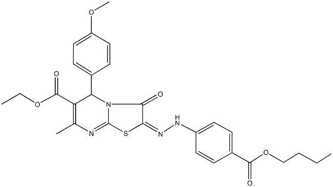 ethyl 2-{[4-(butoxycarbonyl)phenyl]hydrazono}-5-(4-methoxyphenyl)-7-methyl-3-oxo-2,3-dihydro-5H-[1,3]thiazolo[3,2-a]pyrimidine-6-carboxylate Structure